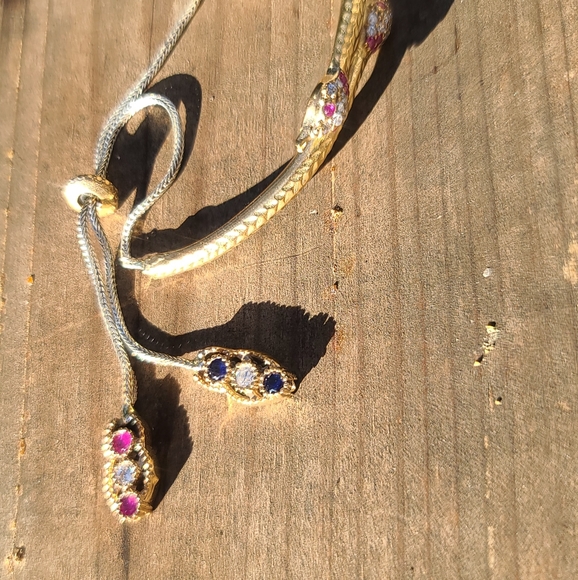 Topaz &Ruby Dual bronze Snake Adjustable .925 sterling Bracelet - Picture 5 of 12